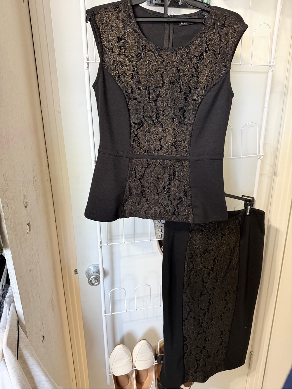 New York & Company Black Lace-Panel Pencil Skirt Set